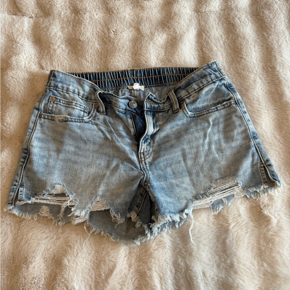 aerie Light Blue Distressed Denim Cutoff Shorts